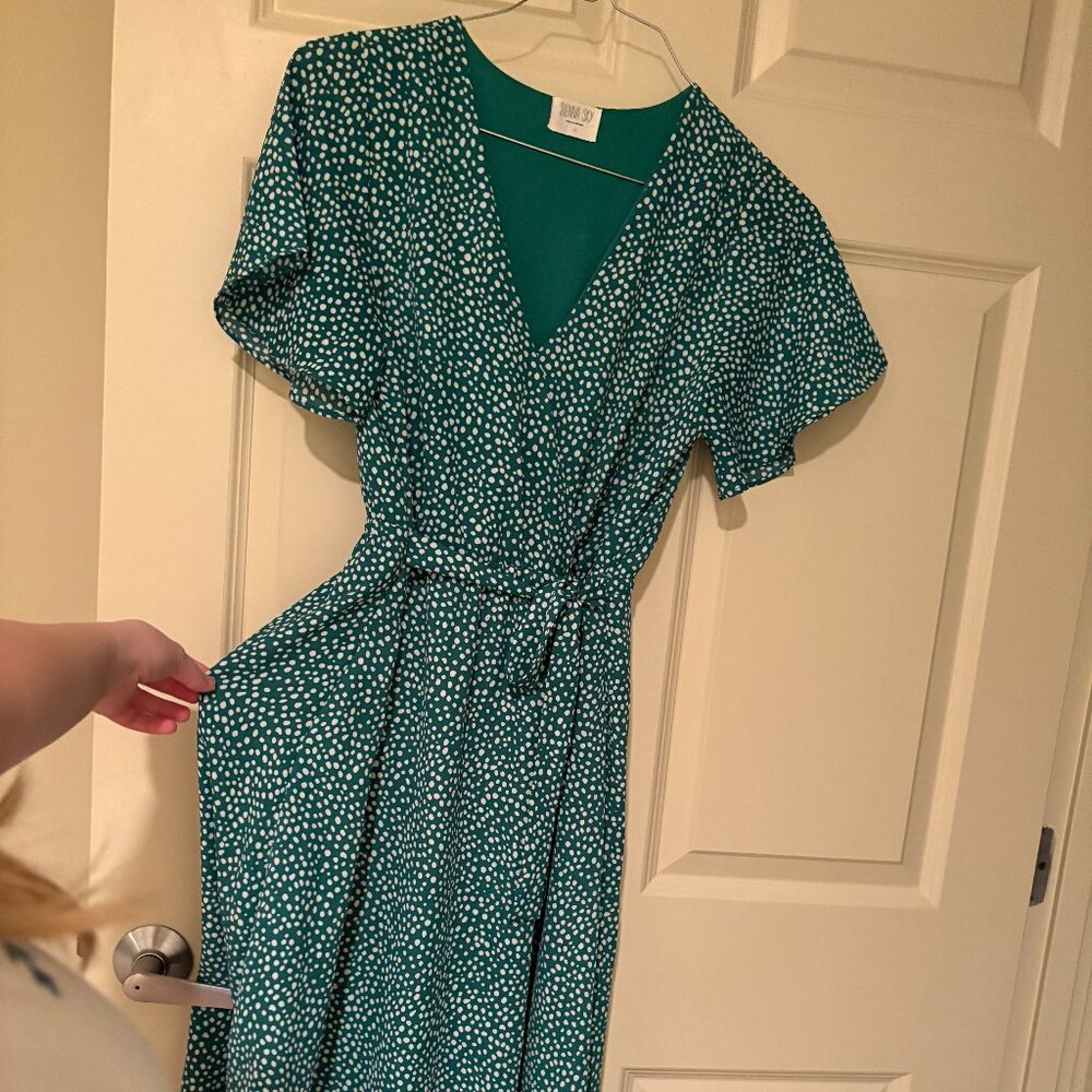 Green Polka Dot High-Low Dress